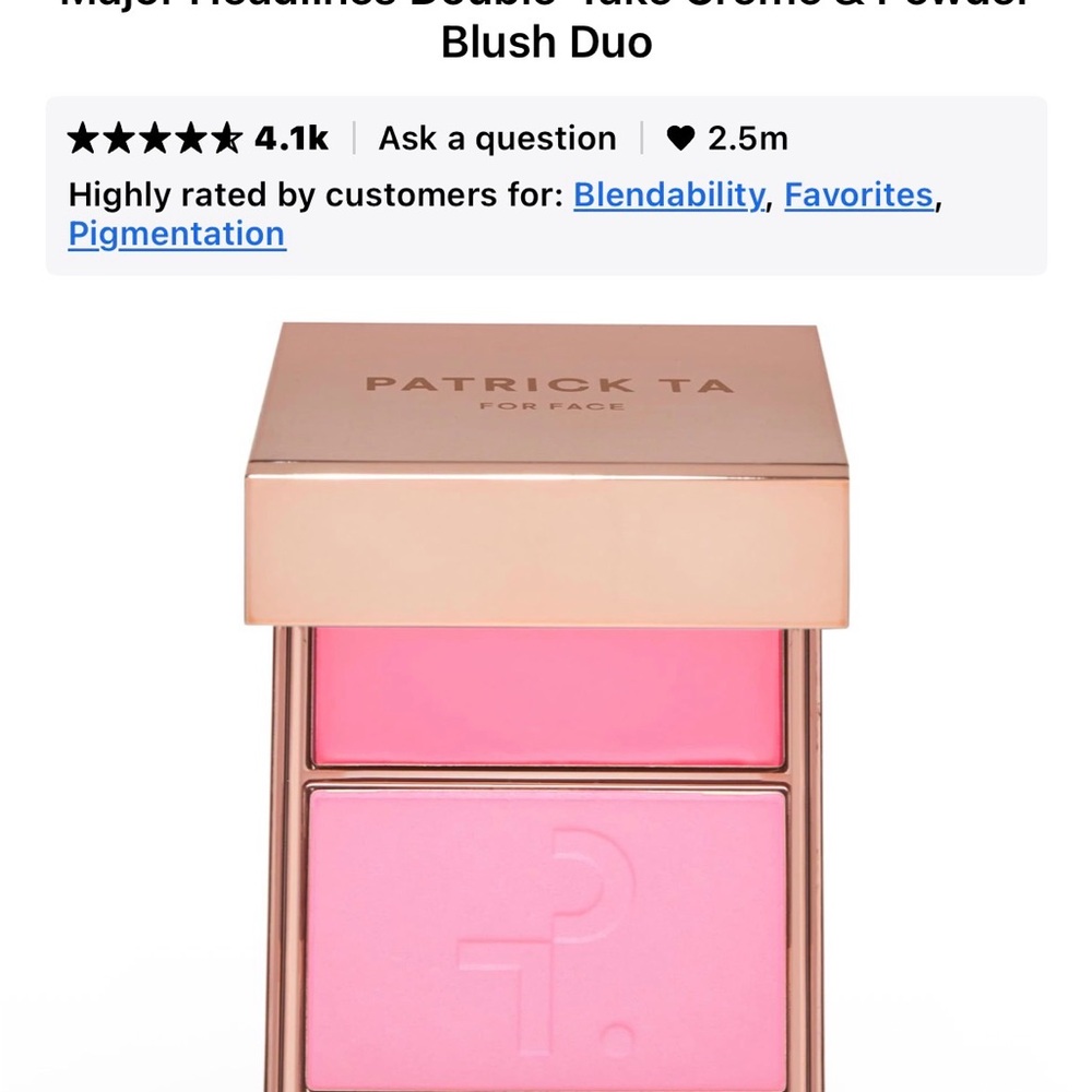 BNIB PATRICK TA
Major Headlines Double Crème & Powder
Blush Duo: JUST ENOUGH *
